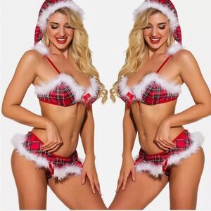 Sexy Christmas Plaid Bra & Thongs Lingerie Set Mrs